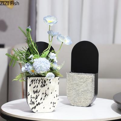Creative Oval Metal Vase Plant Pots Table Decoration Artificial Flower Decorative Flowers Arrangement Room Aesthetic Decor
