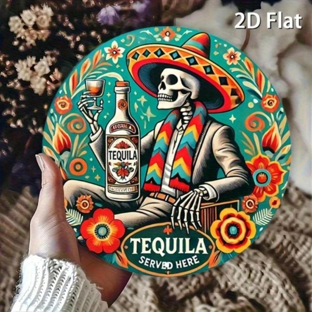 Vintage Round Aluminum Tequila Bar Sign Mexican Style Wall Decor for Home Restaurant