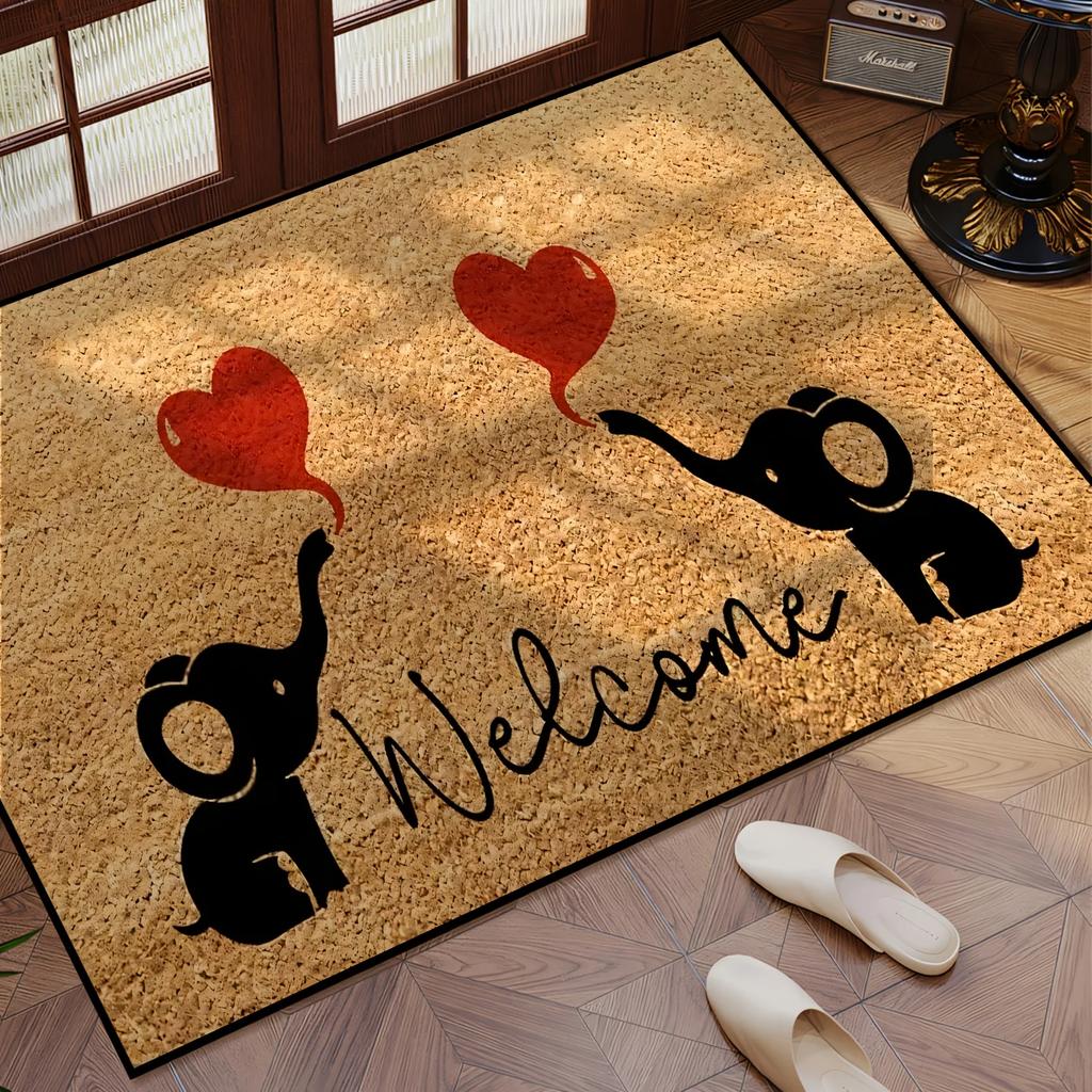 Elephant Heart-shaped Welcome Door Mat Valentine's Day Home Decoration Non-slip Indoor and Outdoor Entrance Carpet