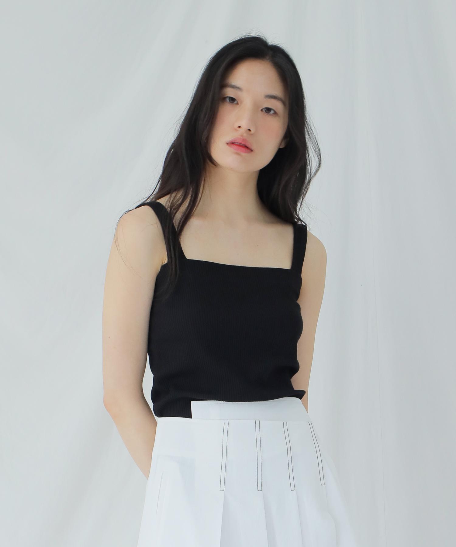Paul And Alice Ribbed Sleeveless Top / 6Colors Black/Free