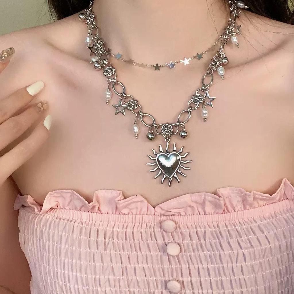 Y2K Gothic Style Black Beaded Cross Necklace & Cool Girl Sweatshirt Accessory