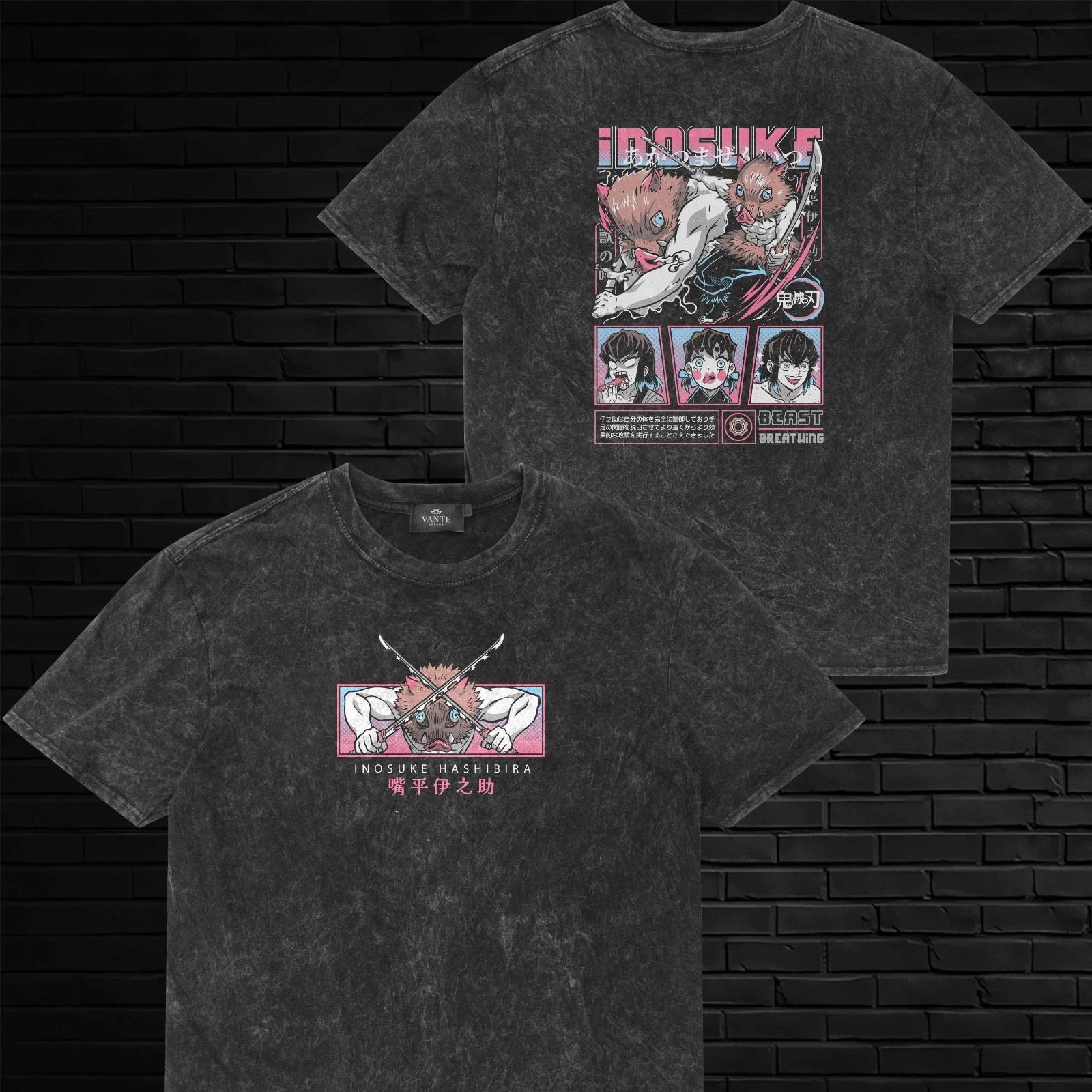 Inosuke Hashibira Beast Breathing Acid Wash T-Shirt Graphic Tee Mens Unisex Gift M