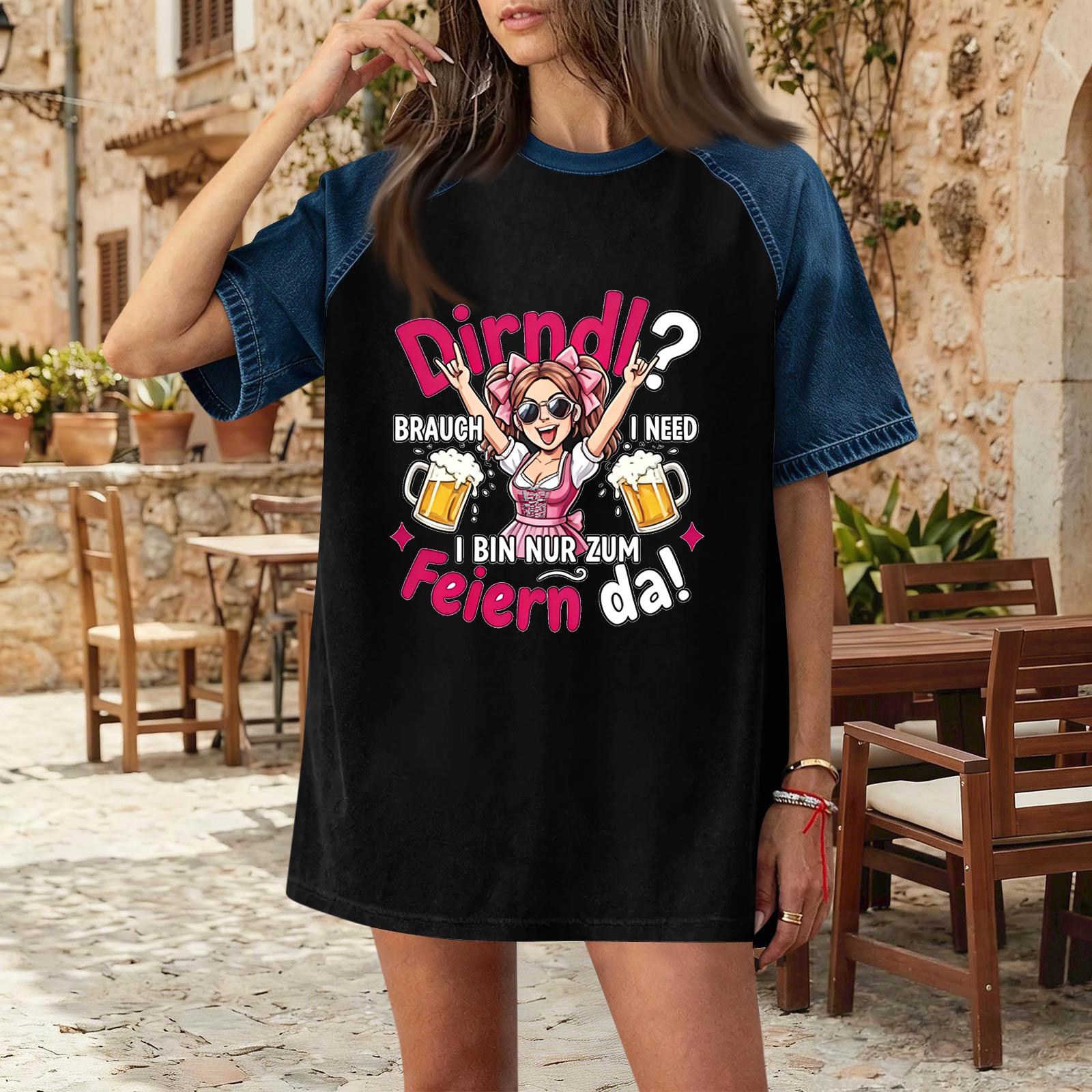 

Women s Casual Denim Patchwork Oktoberfest Print Short Sleeve T Shirt Comfortable Loose Fit Tee Top for Everyday Wear XL чорний