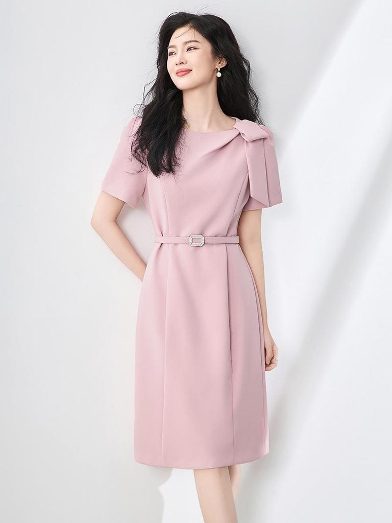 Quiet Luxury Bow Adorned Summer Dress - Elegant Waist-Hugging Style