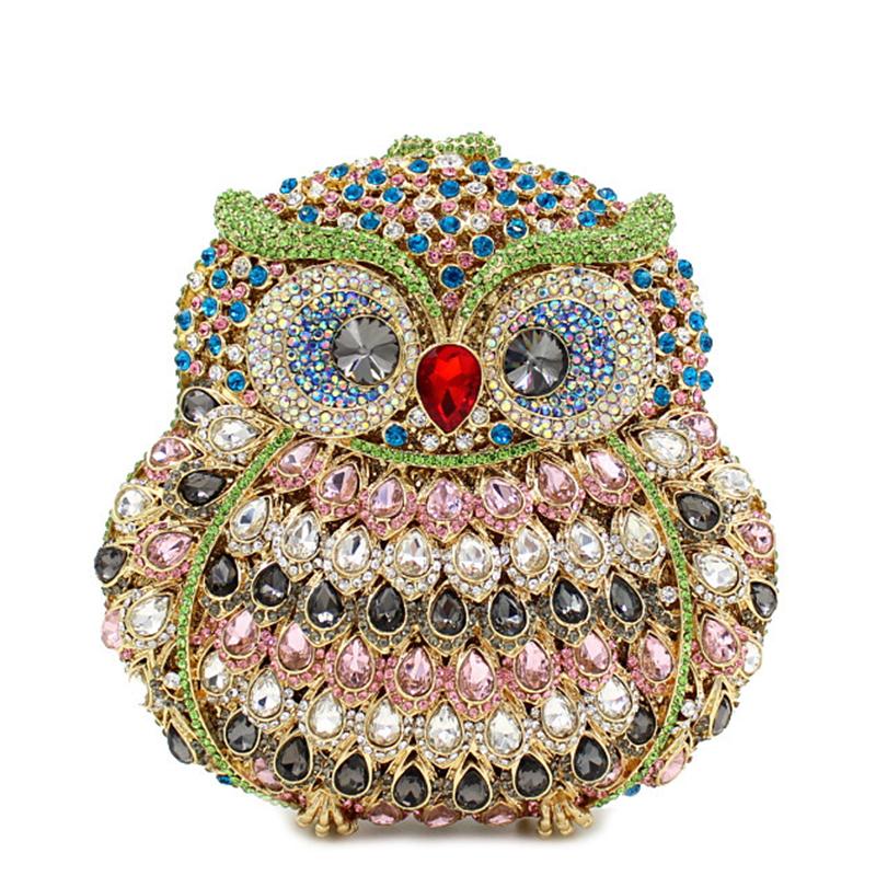 Owl Shape Multi-Colored Rhinestone Crystal Women Evening Clutch Purse Luxury Lady Party Bags Prom Clutches Female Handbags