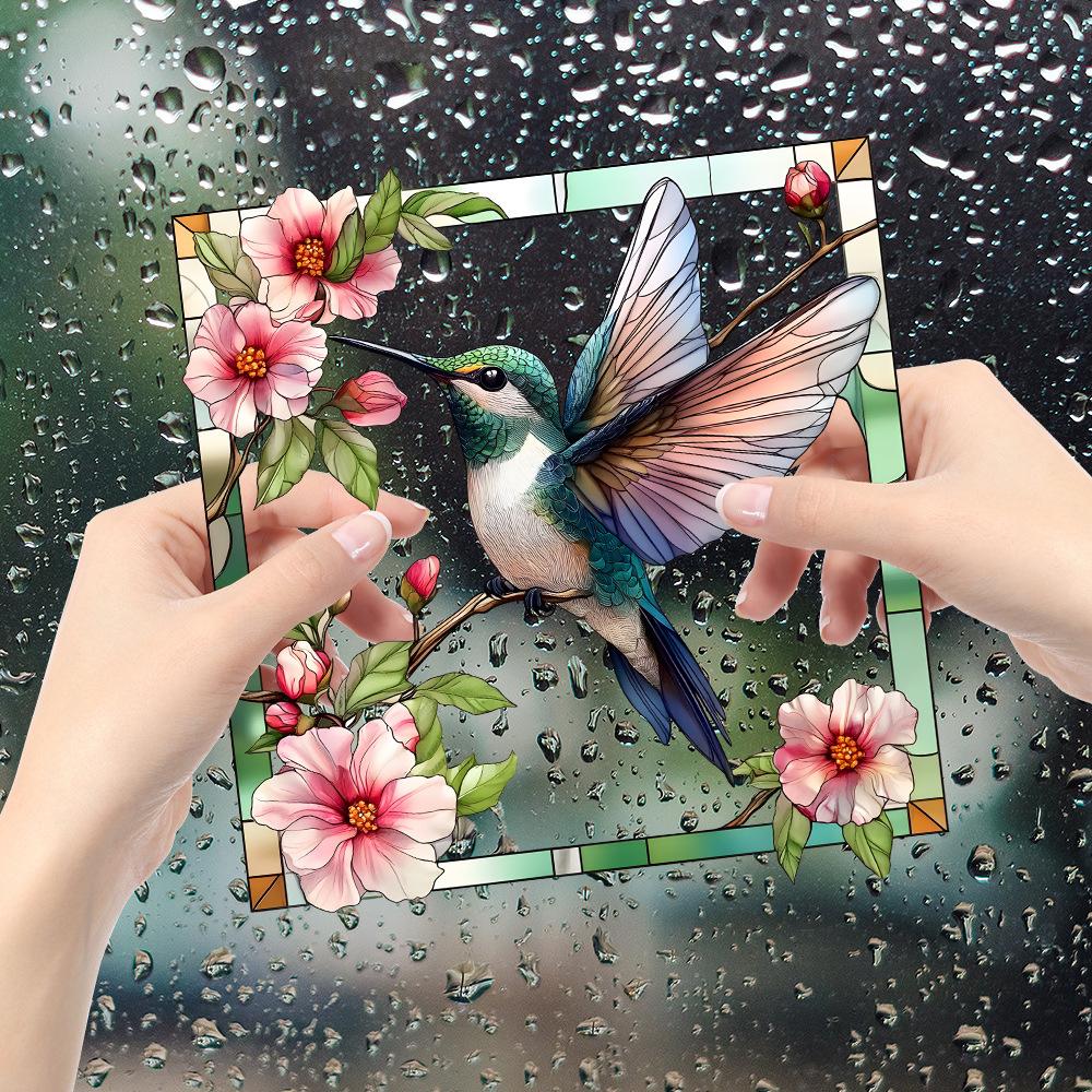 Kreatywne Ramki na Zdjęcia Kwiat i Ptak Szklane Okna Upiększanie i Dekoracja Domu, Naklejki Okienne na Elektryczność Statyczną