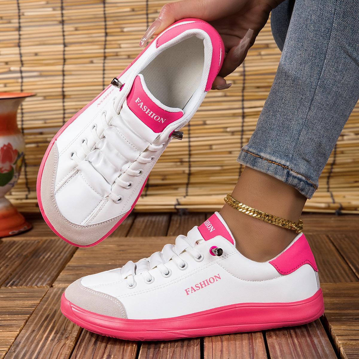 

Women Casual Sneakers Shoes Anti-slip Low-top Outdoor Sports Shoes Women Lace-up Comfortable Flat Breathable Walking Shoes Women 36 розовый/белый
