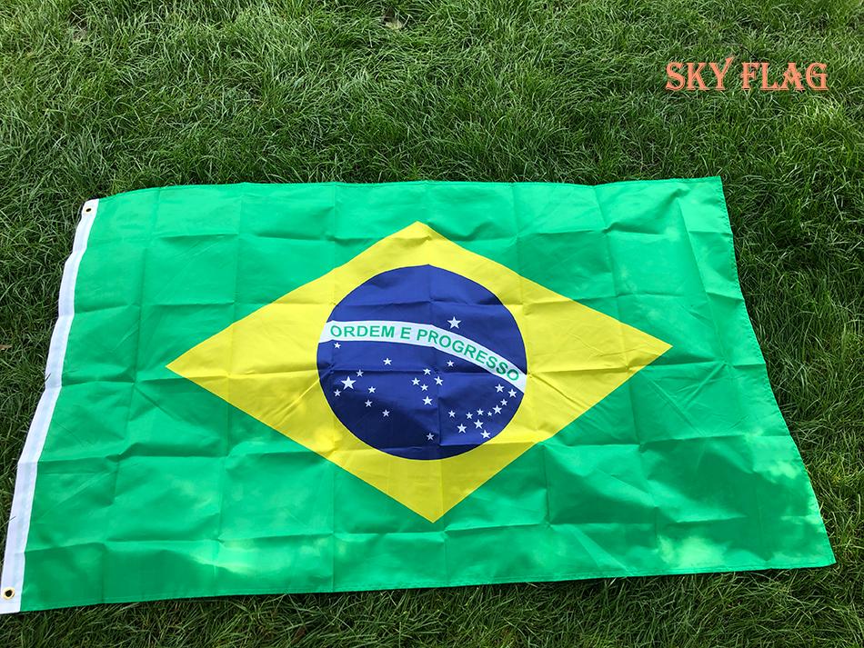 SKY FLAG Bandiera Grande del Brasile 90x150cm da Appendere Poliestere Stampa Digitale Bandiera Banner Brasile Brasileira per Celebrazione