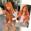 Orange lange gerade synthetische Perücke für Halloween-Party, Cosplay-Perücke, Alltagsperücke, Hochtemperatur-Haarseide-Perücken-Set