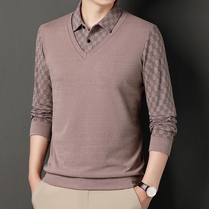 Middle-aged Spring and Autumn Lapel Sweatshirt Men's Long-sleeved Polo Shirt Thin Casual Long-sleeved T-shirt Bottoming Shirt