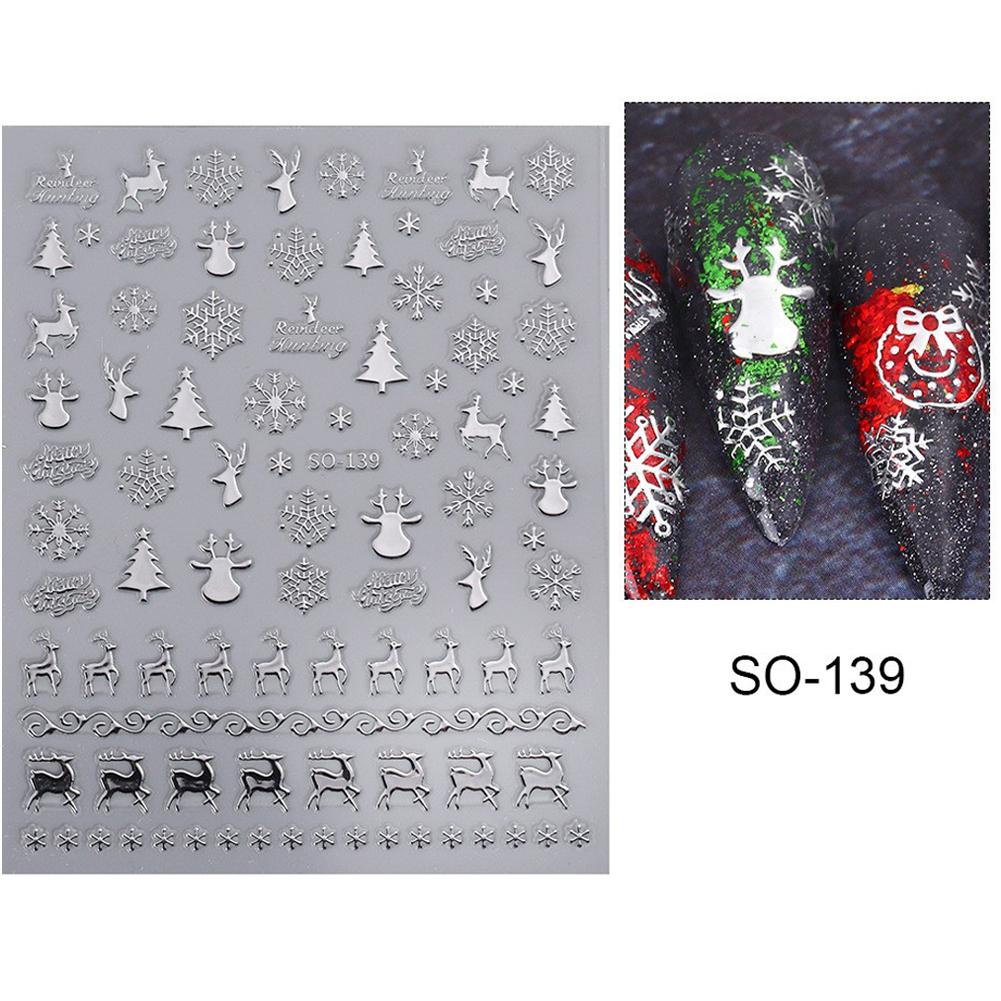 Christmas Nail Art Stickers Nail Decals Self-Adhesive Gold Silver White Snowflake Elk Bell Xmas Tree Design DIY for Women Girls