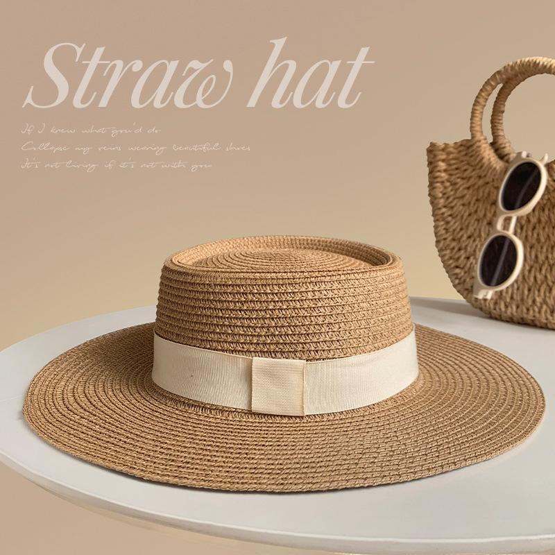 New Big Head Circumference Flat Top Straw Hat Women's Summer Seaside Top Hat Large Size Enlarged Sunscreen Sun Hat