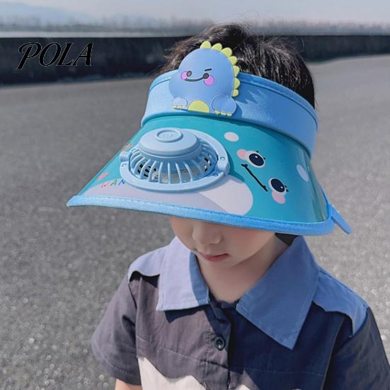 Children Cooling Beach Hat Cartoon Kids Sun Visor with USB Charging Fan UPF50+ Summer Curved for Outdoor Empty Top Wide Brim Sunhat Boys Girls