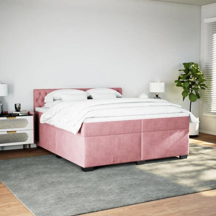 Cadre de lit avec matelas - Maison Exclusive - 200x200 cm - Velours rose - Tête de lit réglable