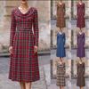 Women Loose Plaid Printed Long Sleeve Long Vintage Dress