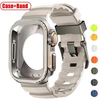 Metal Case+ Silicone Strap For Apple Watch Ultra3 49mm Series 11 10 46mm Hollow Out Protective Accessories For Iwatch 9 8 7 45mm