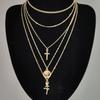 European and American Trendy Women's Multi-layer Chain Rose Necklace - Exquisite Circular Cross Pendant