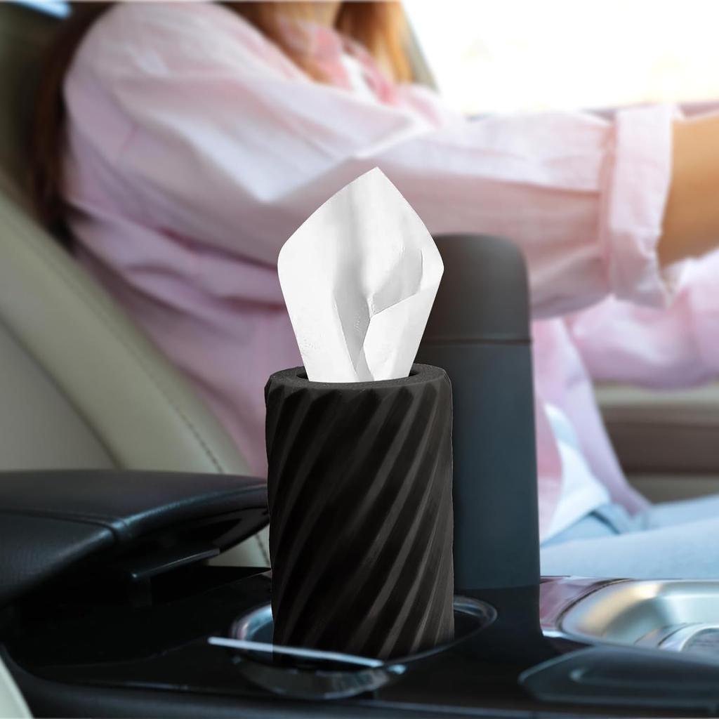 Car Tissue Holder, Refillable Round Cylinder with 3 Tissue Packs, Universal Fit for Vehicle Cup Holder, Home & Office, Car Accessories Interior