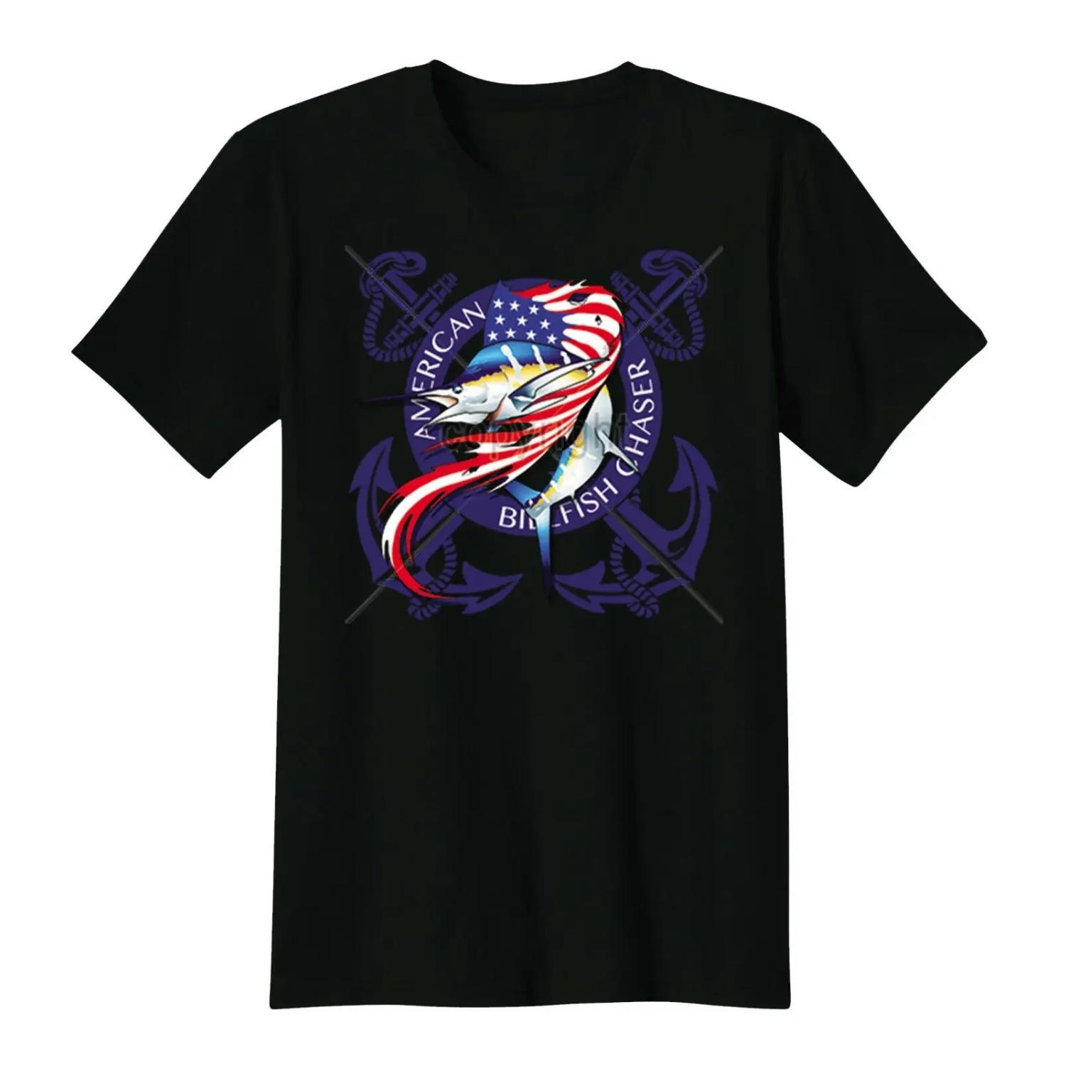 

American Fish Chasers Fishing Swordfish Anchors USA Patriotic T Shirt New 100% Cotton Short Sleeve O-Neck Tshirt Casual Mens Top S чёрный