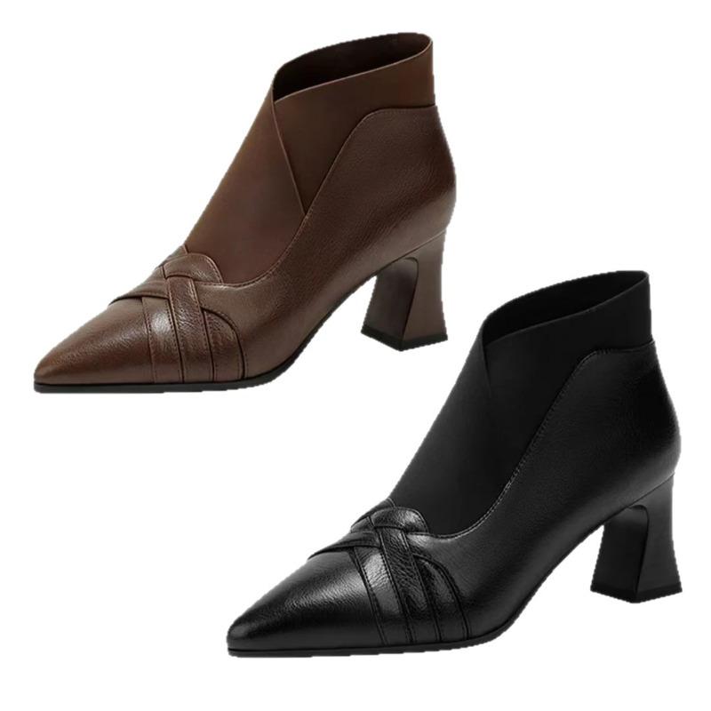 Versatile Shoes, Thick-heeled Slimming Boots, New Square-toed High-heeled Boots, Short Boots, Women's Shoes