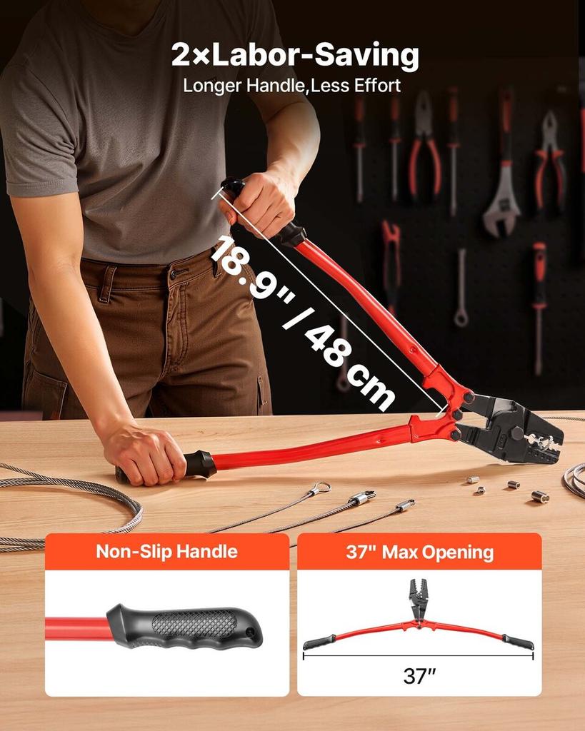 24 Inch Hand Swager Crimper 5 Cavity 1/16 to 3/16inch Swaging Tool for Copper Aluminum Oval Sleeves and Stop Sleeves Wire Rope Crimping Tool Propress