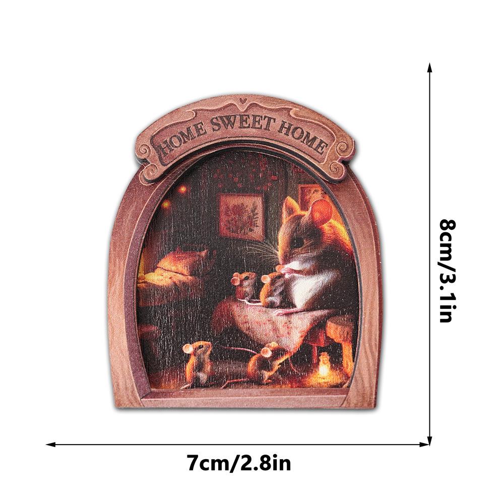 MZCT181-192 3D Wooden Christmas Mouse Hole Refrigerator Magnet & Memo Holder