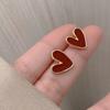 LATS Wine Red Love Stud Earrings for Women Retro Temperament Little Peach Heart Ear Jewelry Classic Modern Trends Accessories
