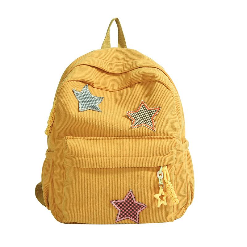 Corduroy Backpack Women'S Style Solid Color Versatile Star Schoolbag Female Middle School Student Small Backpack