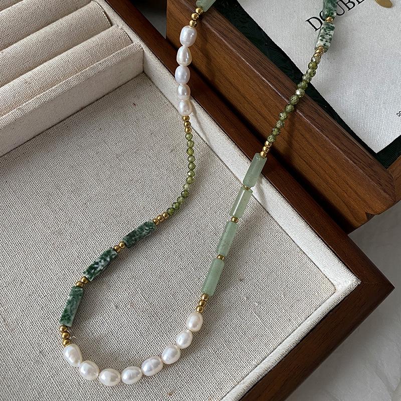 

Натуральный зеленый авантюрин и жемчуг пресноводный чокер - ожерелье на ключицу в китайском стиле