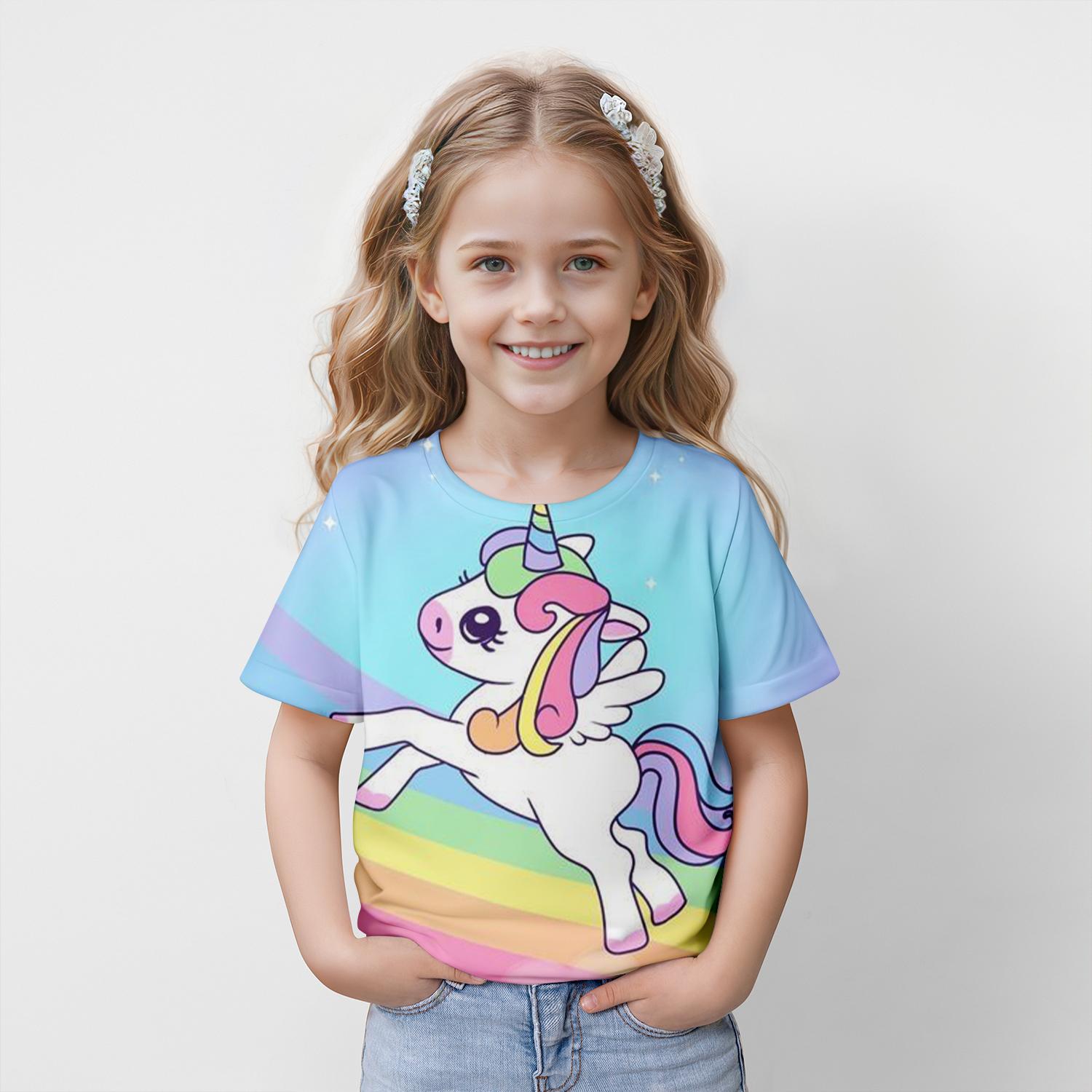 

Одяг для дівчаток Дитяча футболка з коротким рукавом Милий 3D-принт з мультфільмами Дитячий літній одяг Рожевий повсякденний дитячий одяг для дівчаток 160