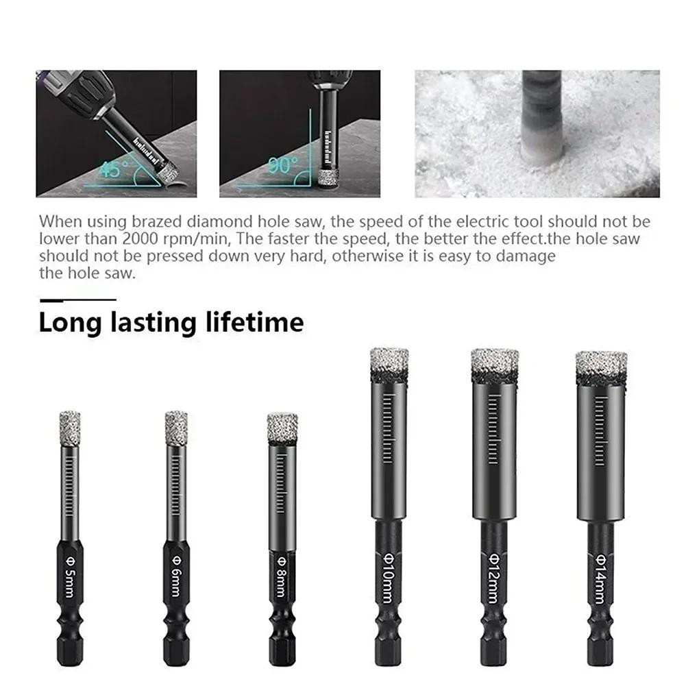 2222222222 6-12mm Hex Handle Vacuum Brazed Diamond Dry Drill Bits Ceramic Tile Hole Saw Marble Granite Cup Saw Hole Opener
