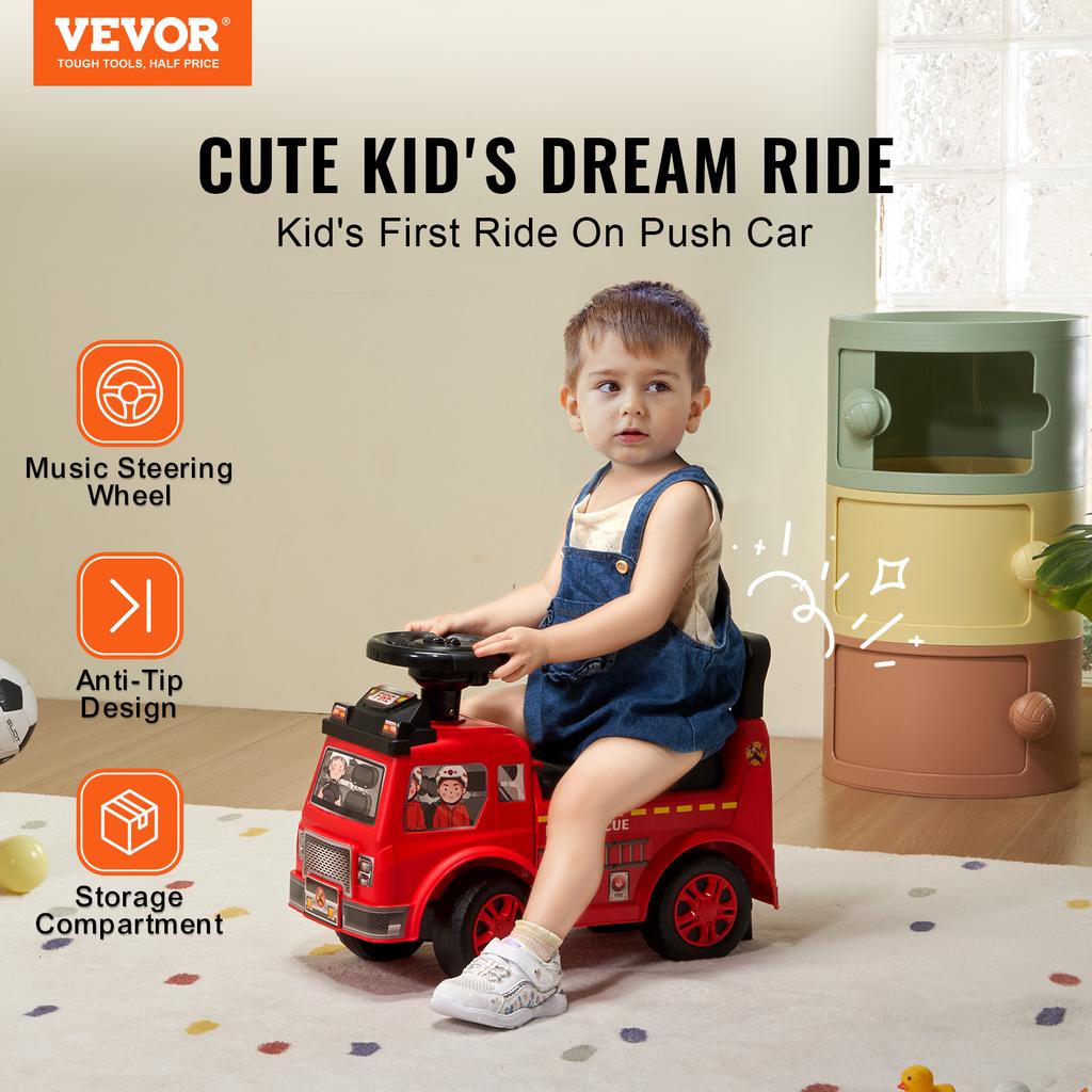 VEVOR Ride On Push Car Kids Ride On Car with Music Steering Wheel & Under Seat Storage for Toddlers Ages 1-3 Ride Racer