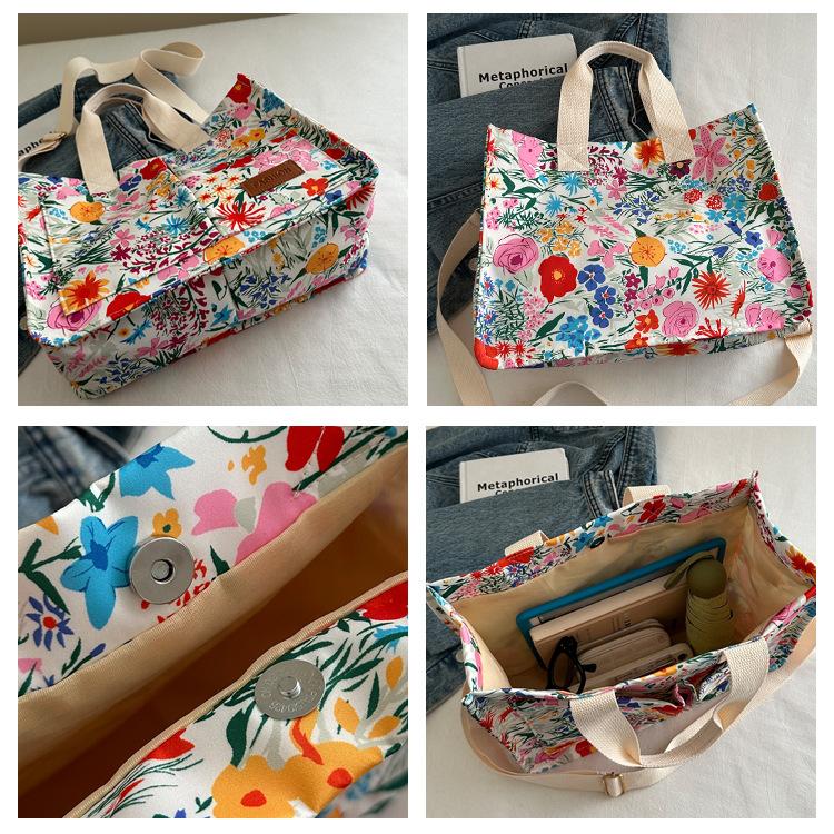 Canvas Tote Bag for Women, Korean Style Spacious Shoulder Handbag, Minimalist Commute Crossbody Purse