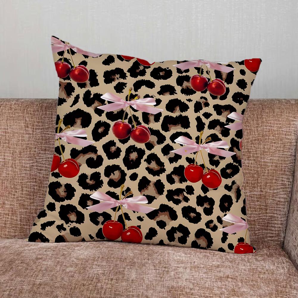 Leopard Print Cherry Star Pillow Case For Home Bedroom Car Office Decoration Living Room Sofa Cushion Cover Suitable