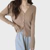 Autumn Korean V-Neck Slim Fit Core-Spun Yarn Cardigan Sweater for Women