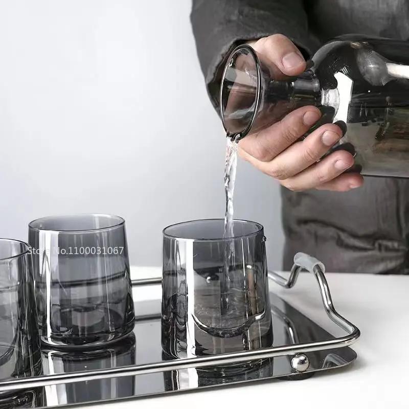 Gray Amber Color Glass Water Pitcher with Handle Heat Resisttant Cold Hot Kettle Large-capacity Tea Pot Water Bottle Juice Jug