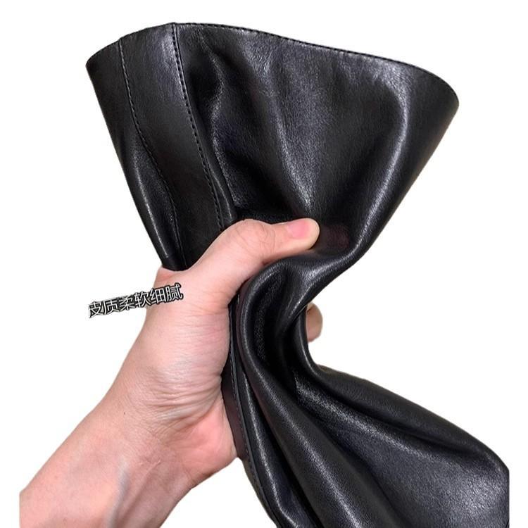 New spot grape mother of the same style, vegetable tanned cowhide~ double buckle with round head but knee side zipper thick heel knight boots