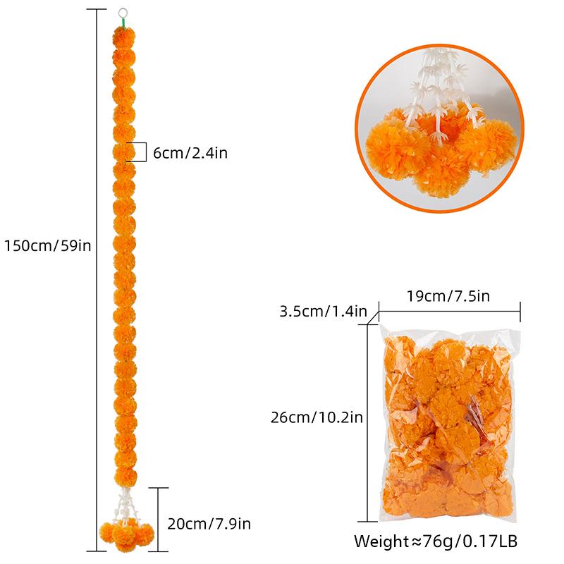 

1PC Індійська Весілля Хеллоуїн Двір мексиканської штучної чорнобривці Гірлянда з китицями м яч