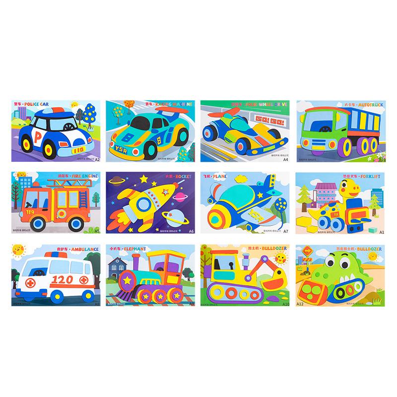12 Pcs/Set Children's 3D EVA Stickers Kindergarten Boys and Girls Educational Handmade Sticker Paper Craft DIY Material Kit Toy