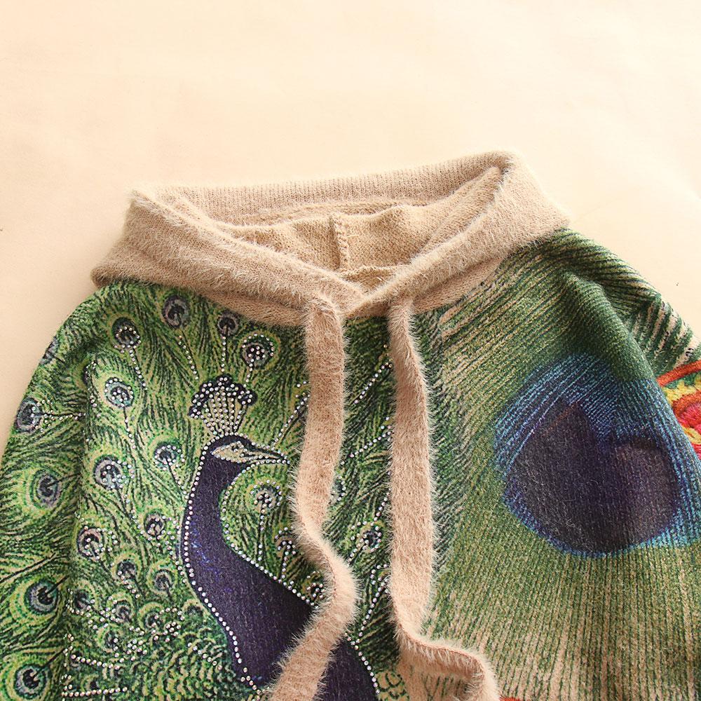 DIMANAF 2023 Plus Größe Winter Pullover Herbst Oversize Frauen Muster Druck Pullover Pullover Volle Hülse Hut Stricken Lose Pullover