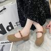 Beaded flat bottom shallow mouth single shoes women's 2025 new autumn gentle matching skirt national style Mary Jane shoes Doudou shoes