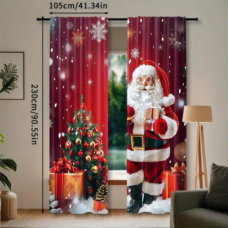 

2 штуки штор с принтом Санта-Клауса и рождественской елки, шторы с кулиской, украшение для дома, украшение для комнаты 14Wx39L(35x100CM)x2