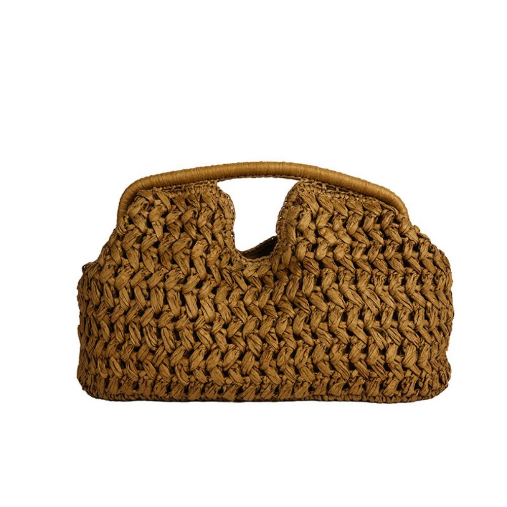 Half-Moon Woven Handbag Grass Clutch Crescent Bag Trendy Straw Bag  Girls