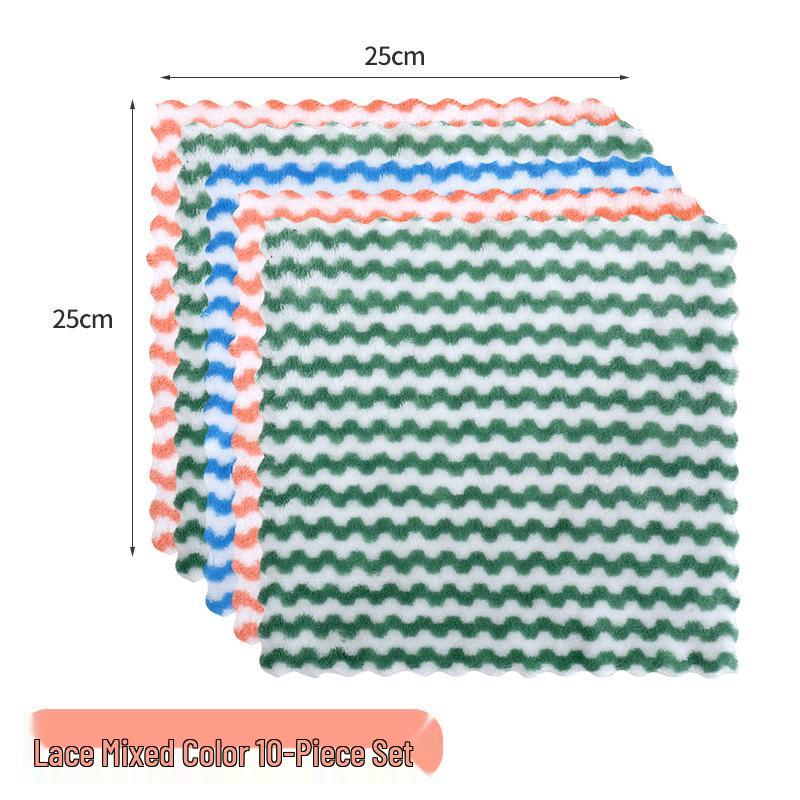 Wave Pattern Coral Fleece Kitchen Dishcloth - Absorbent, Thickened Cleaning & Scouring Pad.