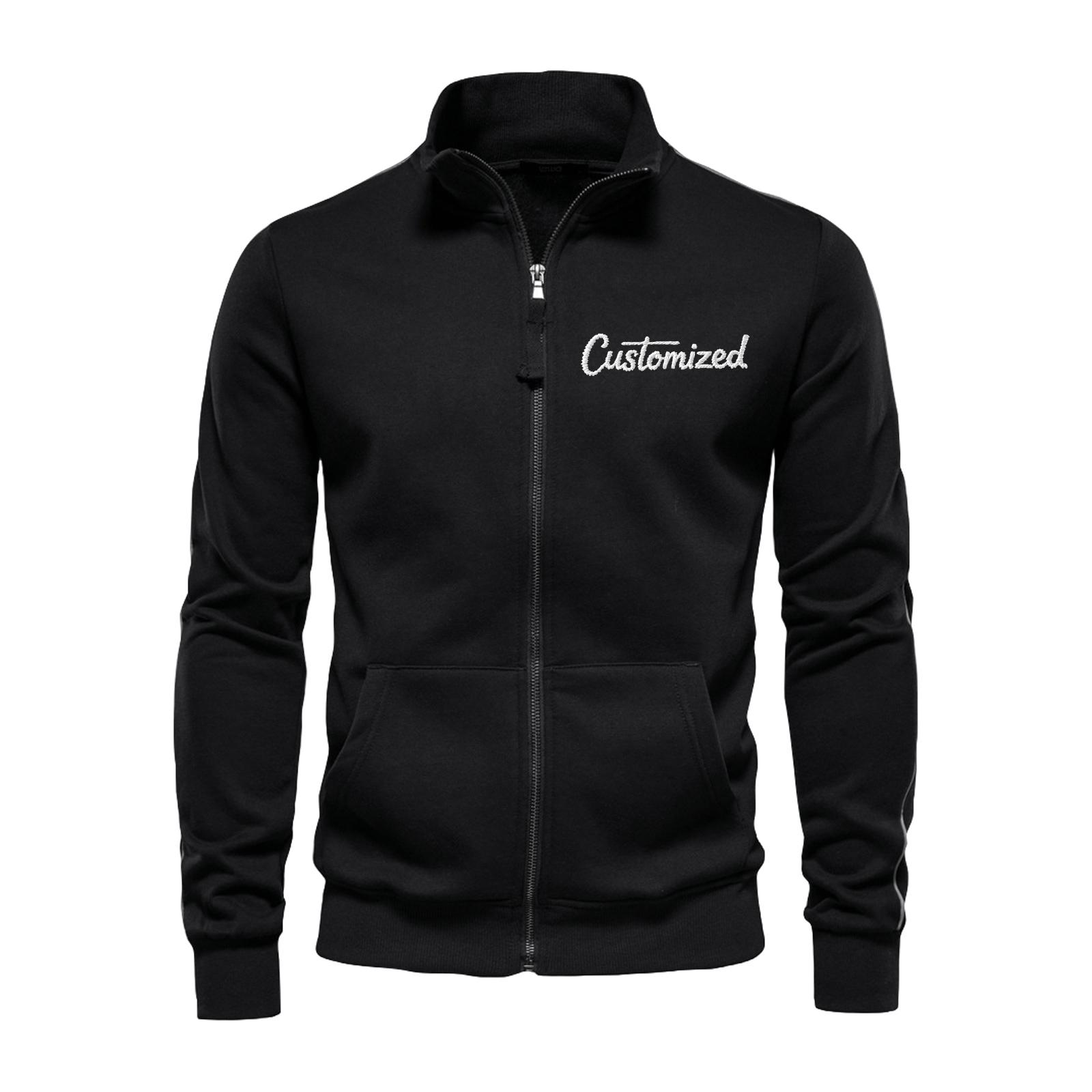 Personalized Custom Embroidered Text Men s Stand Collar Zipper Long Sleeve Sweatshirt L чёрный 2980₽