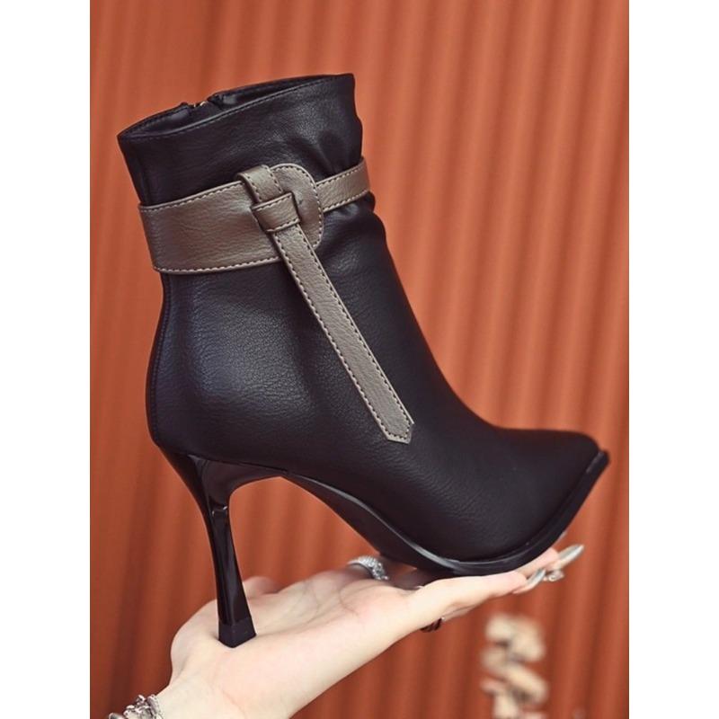 Новая осенне-зимняя обувь с острым носком на тонком каблуке ботильоны на высоком каблуке женские ботинки-бестселлеры 35 чёрный 2460₽