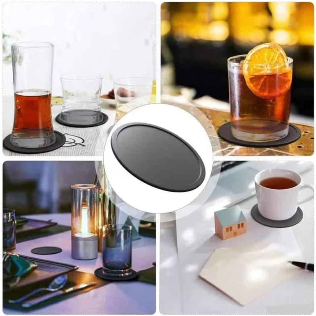 Silicone Drink Coaster Set of 12 with Storage Shelf - Heat Resistant Cup Mats