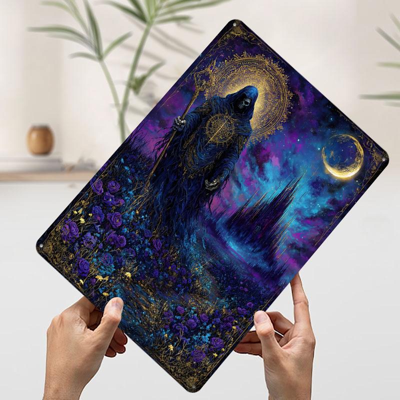 

Grim Reaper in Floral Fantasy Landscape Tinplate Poster Customized Wall Art Vintage Retro Metal Signs for Home Decorations Decor 7.9x11.8In(20x30cm)