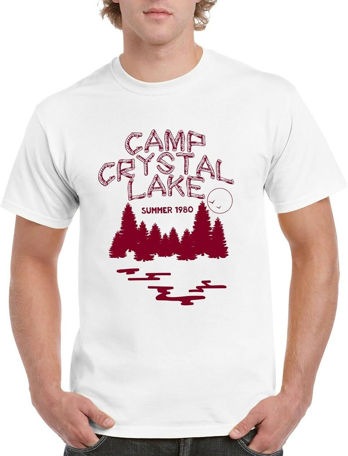 Camp Crystal Lake Funny 80s Horror Movie Halloween T Shirt White XXL белый