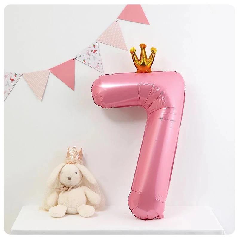 Gradient Color Crown Number Balloon Pillar, 32-40 Inch, First Birthday Party Decoration